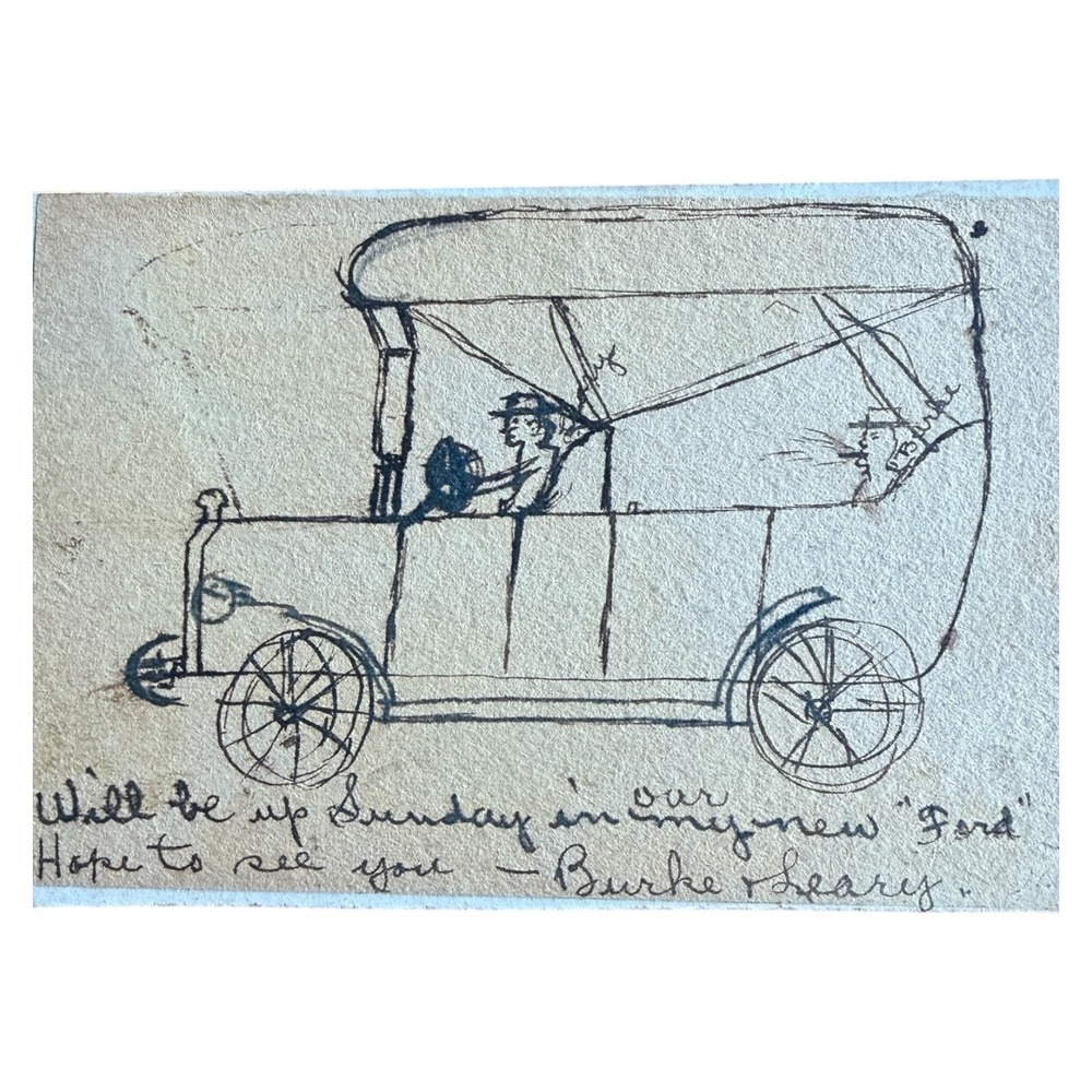 Antique 1915 Hand Drawn Postcard Ford Model T Touring Car Westfield MA‎